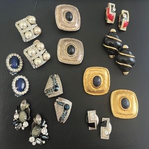 Vintage clip on earrings collection 3 (silver, black, and blue)